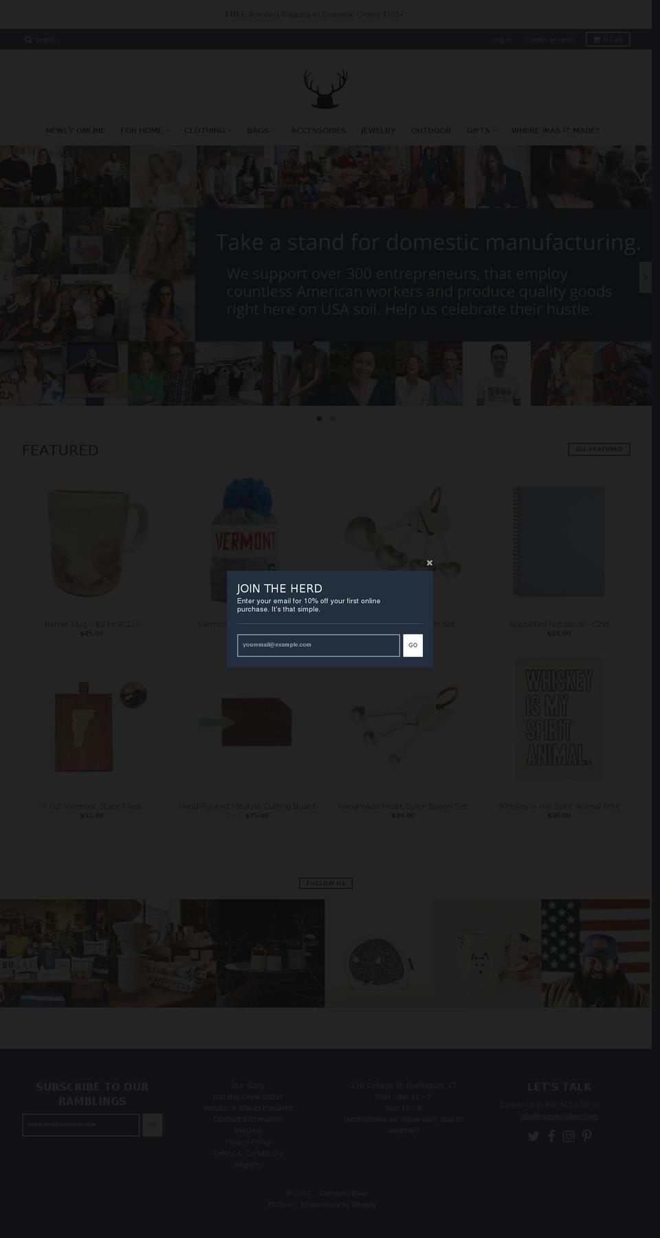 commondeervt.com shopify website screenshot