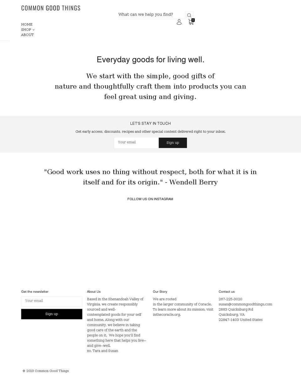 commongoodthings.com shopify website screenshot