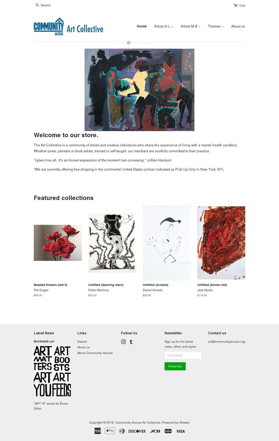 communityaccessart.org shopify website screenshot