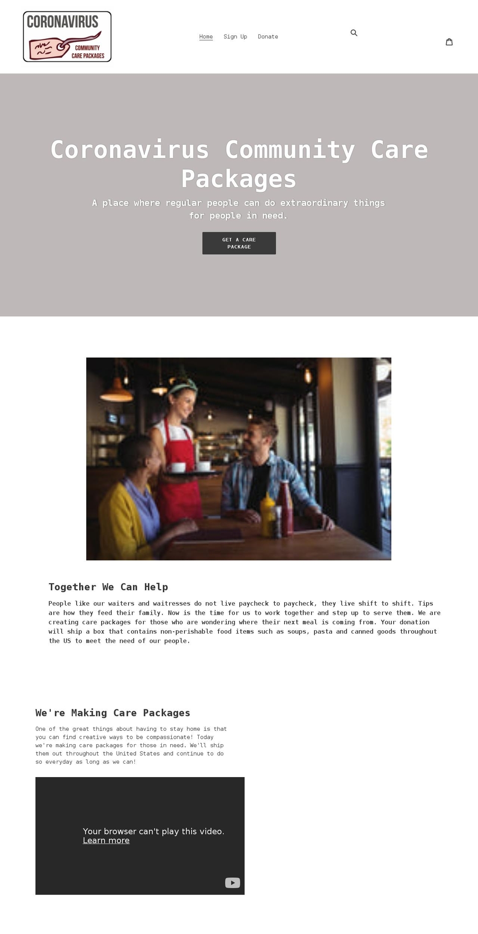 communitycarepackages.myshopify.com shopify website screenshot