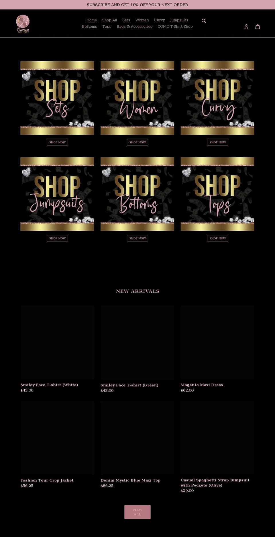 comoboutique.com shopify website screenshot