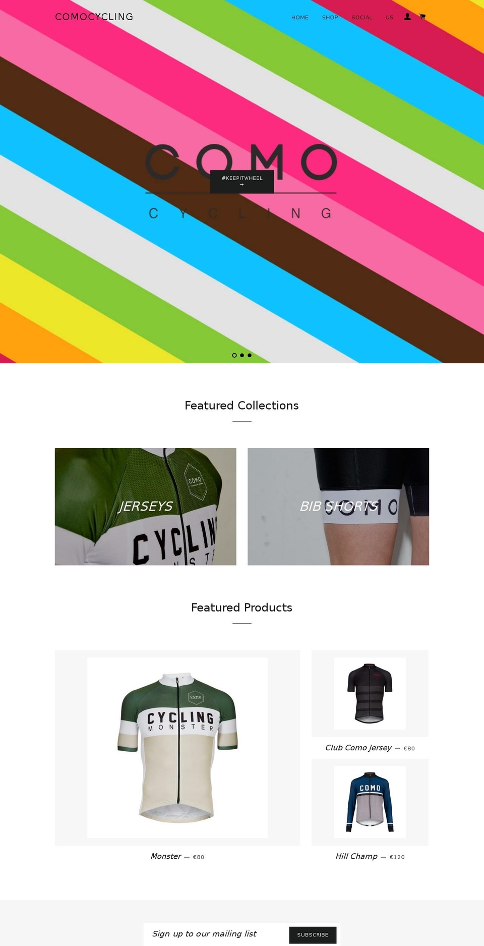 comocycling.com shopify website screenshot