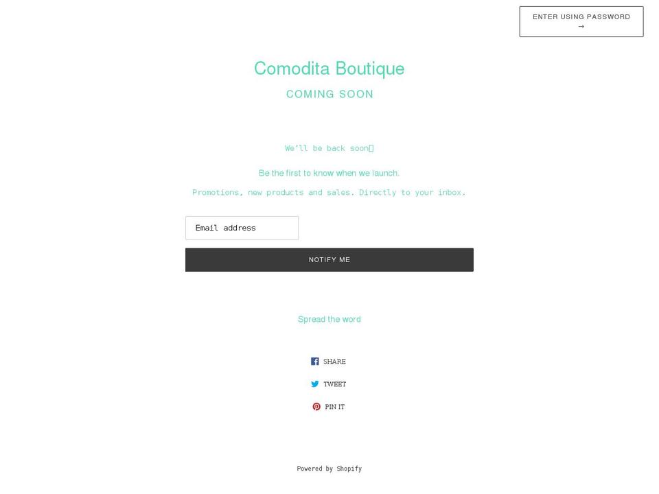 comoditaboutique.com shopify website screenshot