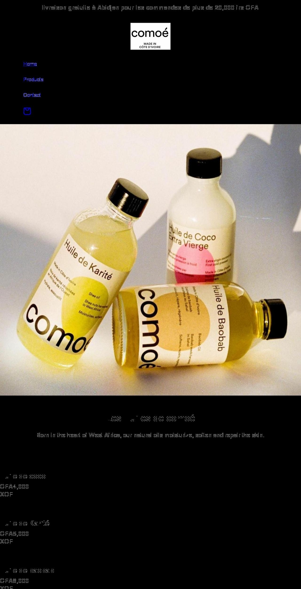 comoecosmetics.com — Shopify storefront screenshot