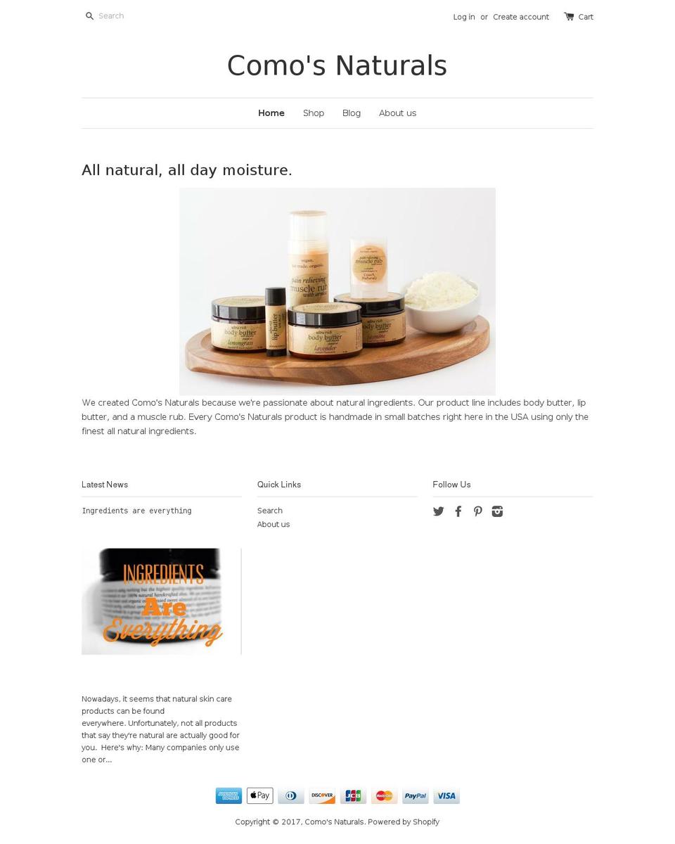 comosnaturals.com shopify website screenshot