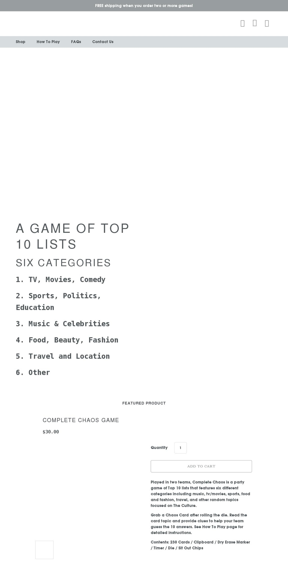 completechaosgame.com shopify website screenshot