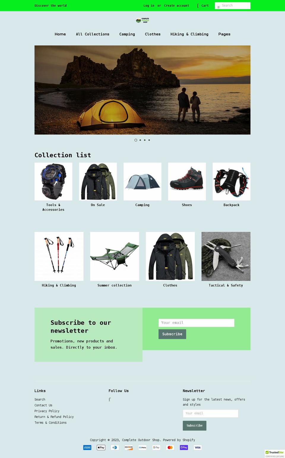 completeoutdoorshopper.com shopify website screenshot