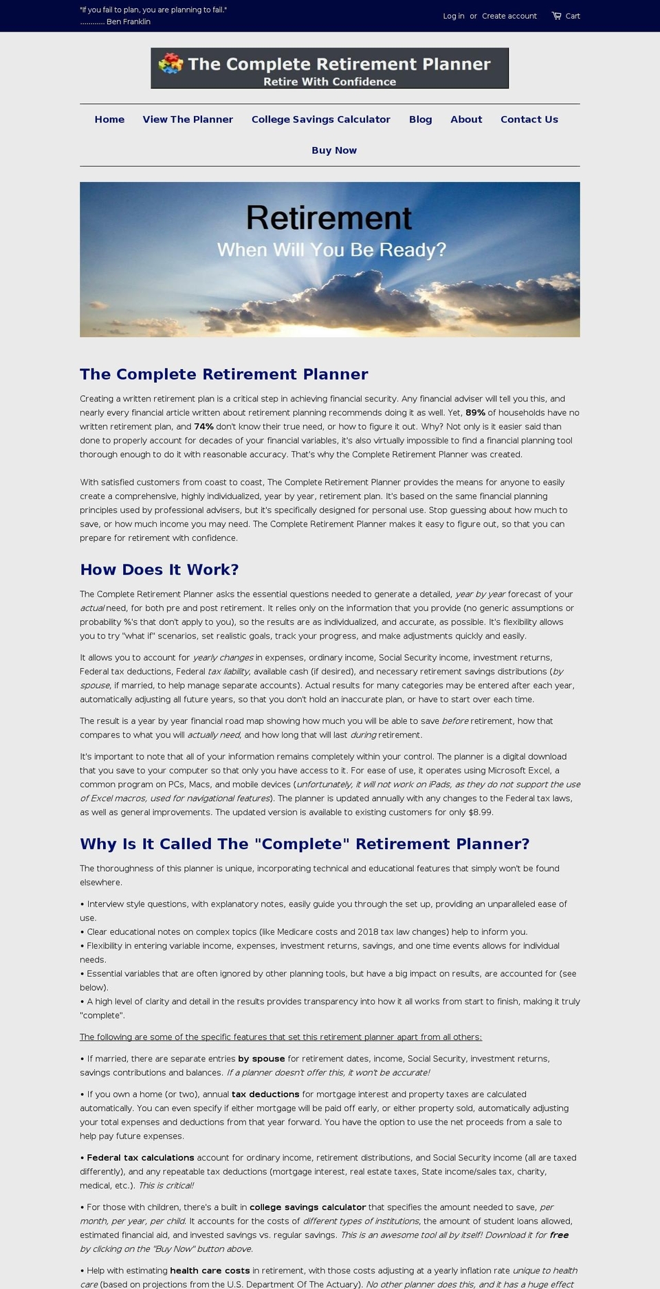 completeretirementplanner.com — Shopify storefront screenshot