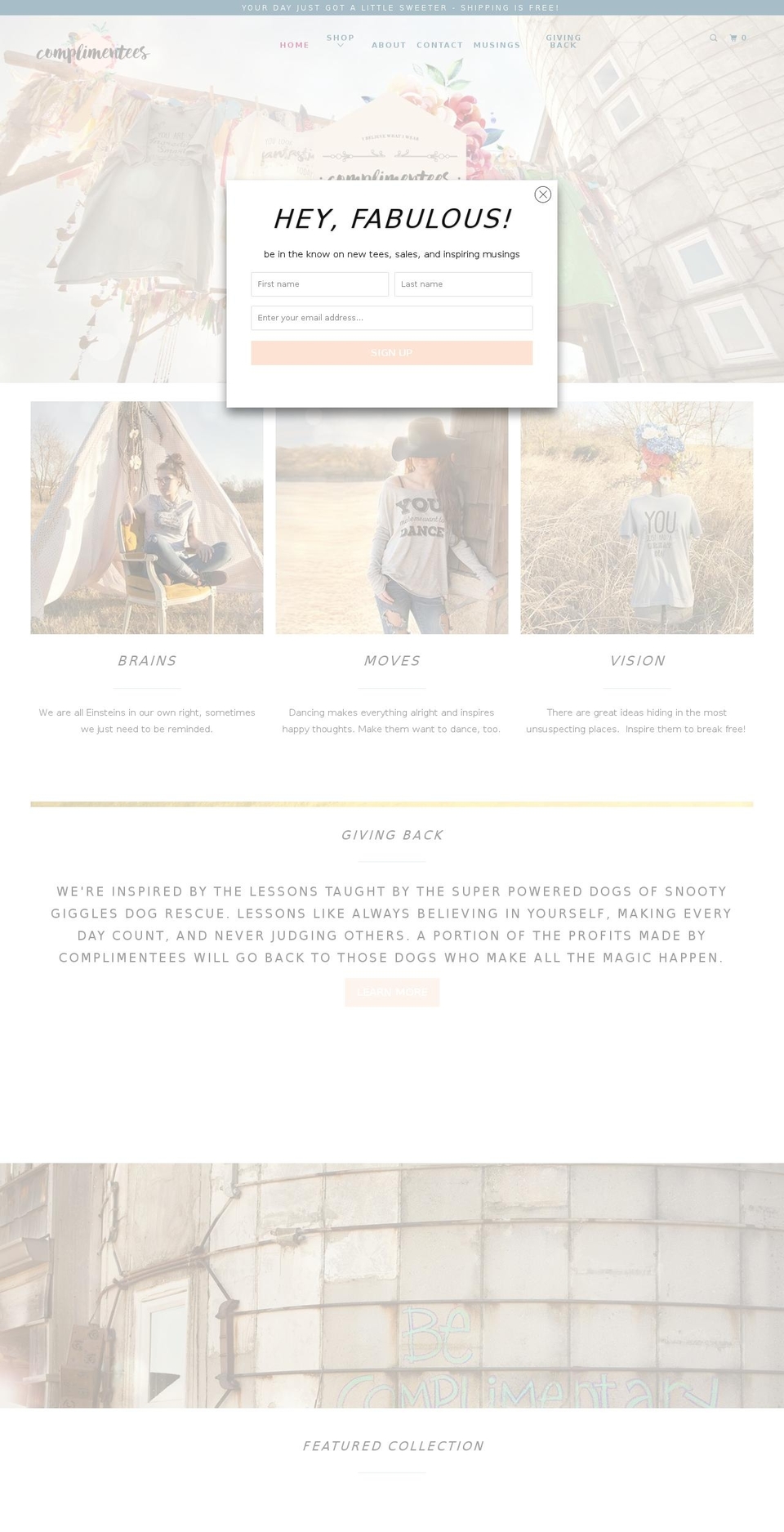 complimentees.com shopify website screenshot