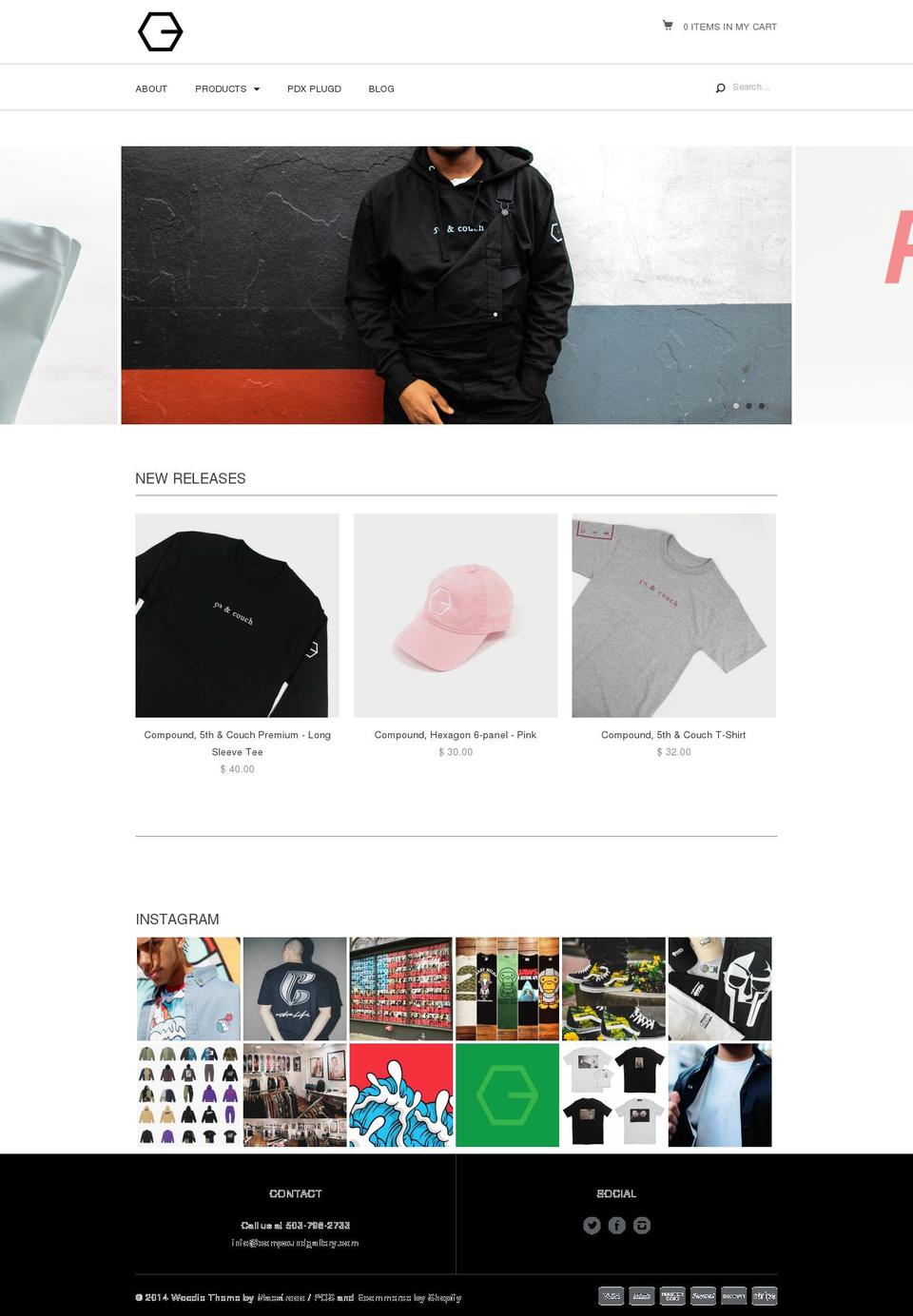 Woodie Shopify theme site example compoundgallery.com