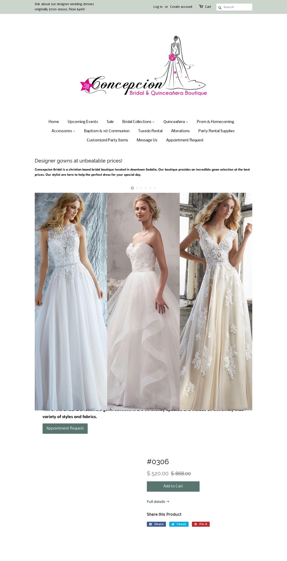 concepcionbridalboutique.com — Shopify storefront screenshot