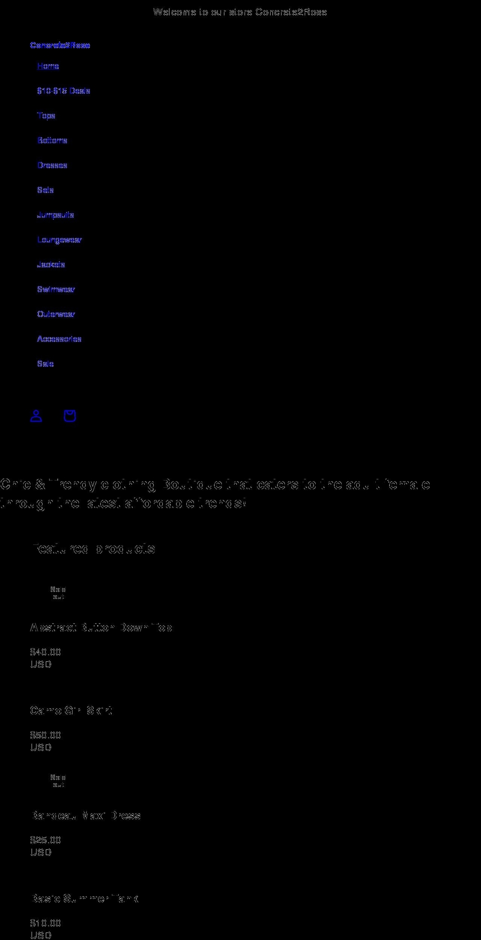 concrete2roseboutique.com shopify website screenshot