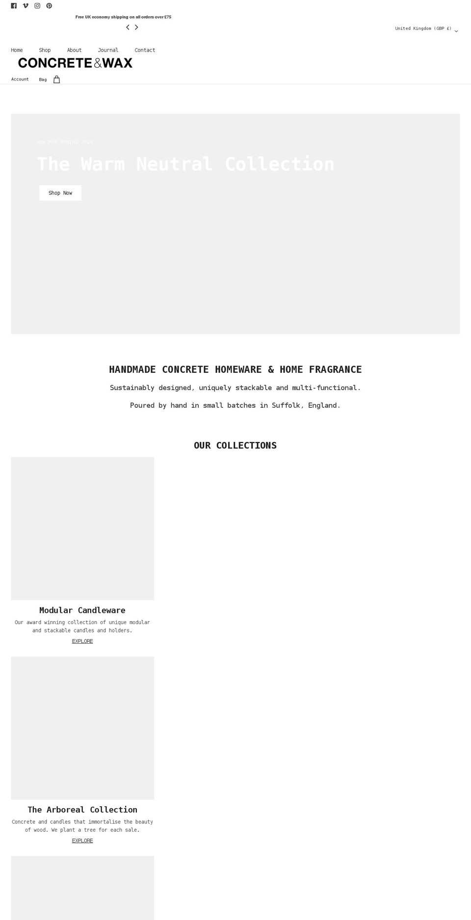 concreteandwax.com shopify website screenshot