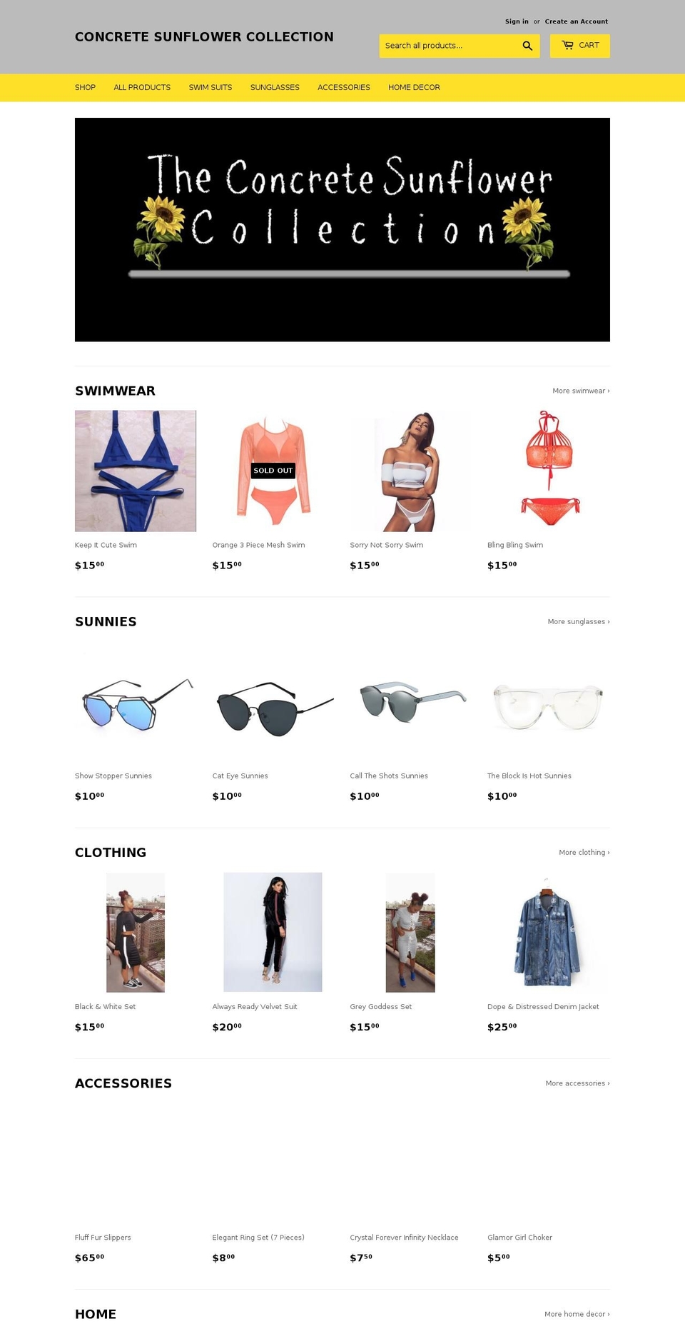 concretesunflower.com — Shopify storefront screenshot