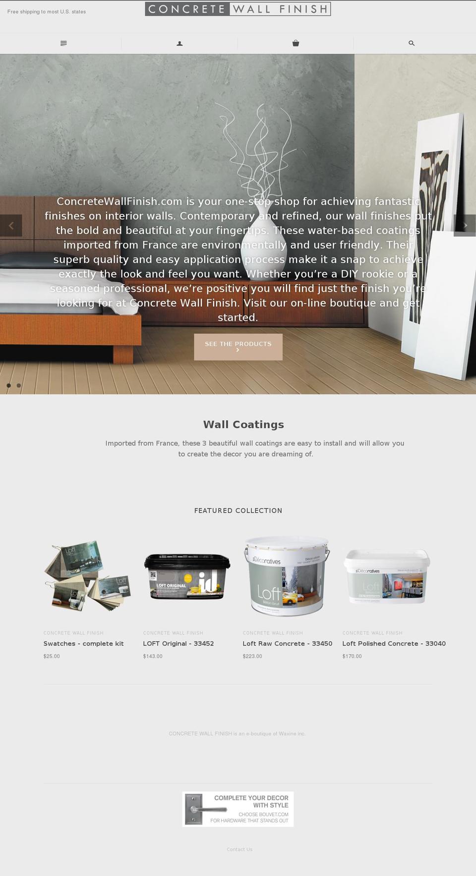 concretewallfinish.com shopify website screenshot