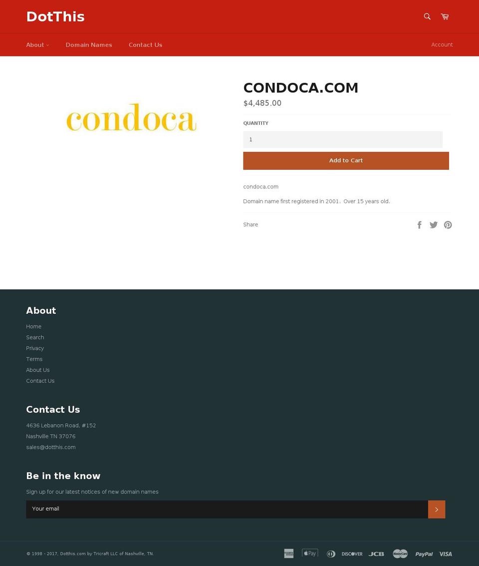 condoca.com shopify website screenshot