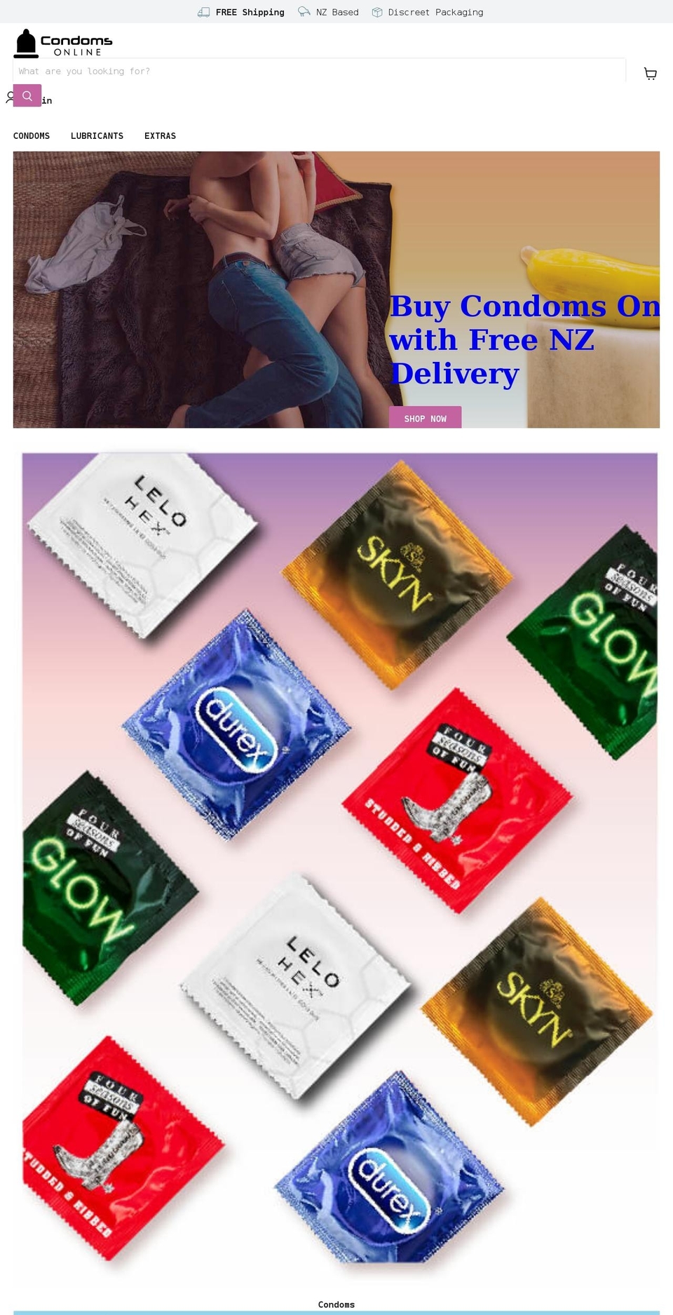 condomsonline.co.nz shopify website screenshot