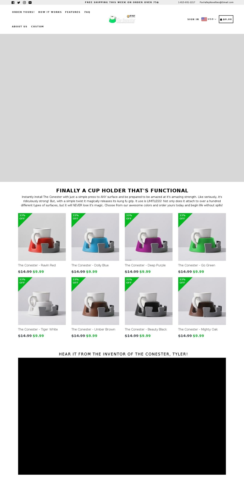 conestercupholder.com — Shopify storefront screenshot