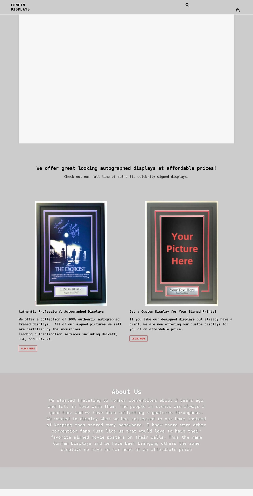 confandisplays.com shopify website screenshot