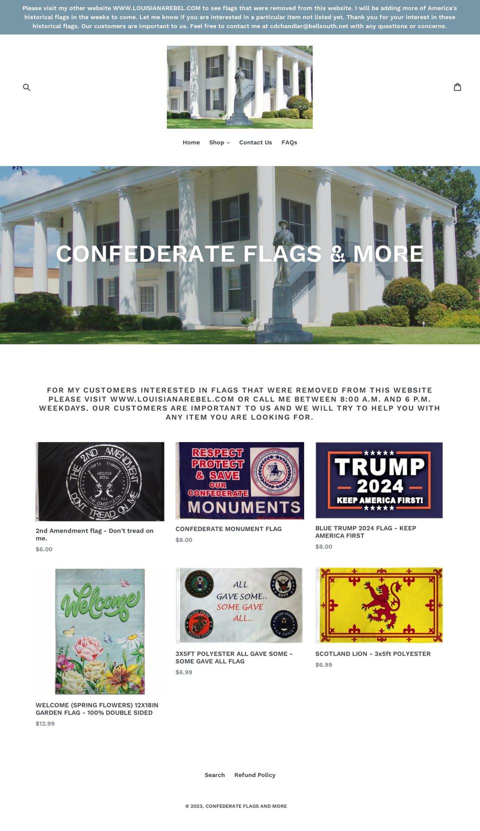 confederateflagsandmore.com — Shopify storefront screenshot