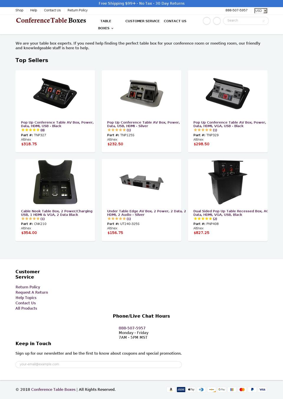 conferencetableboxes.com — Shopify storefront screenshot