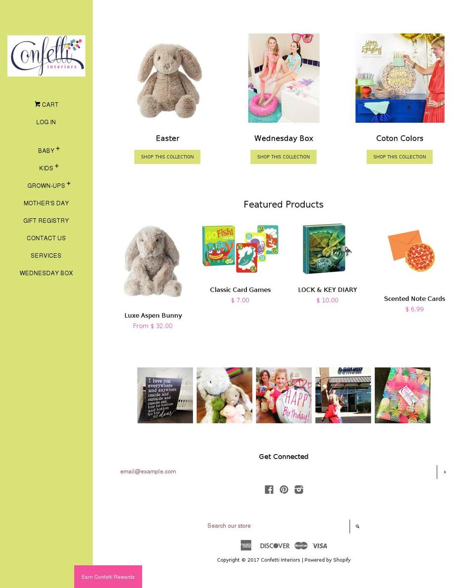 confettidowntown.com shopify website screenshot