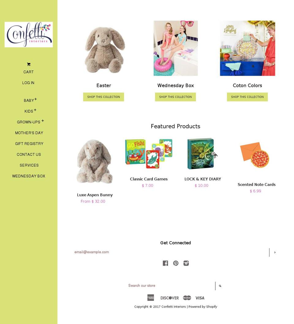 confettiinteriors.com shopify website screenshot