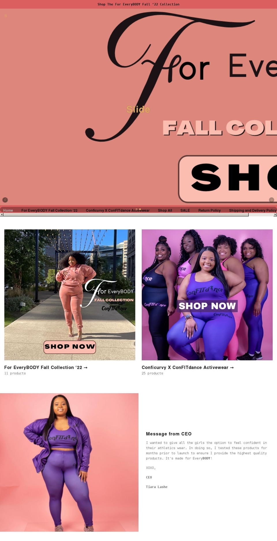 conficurvycouture.com shopify website screenshot