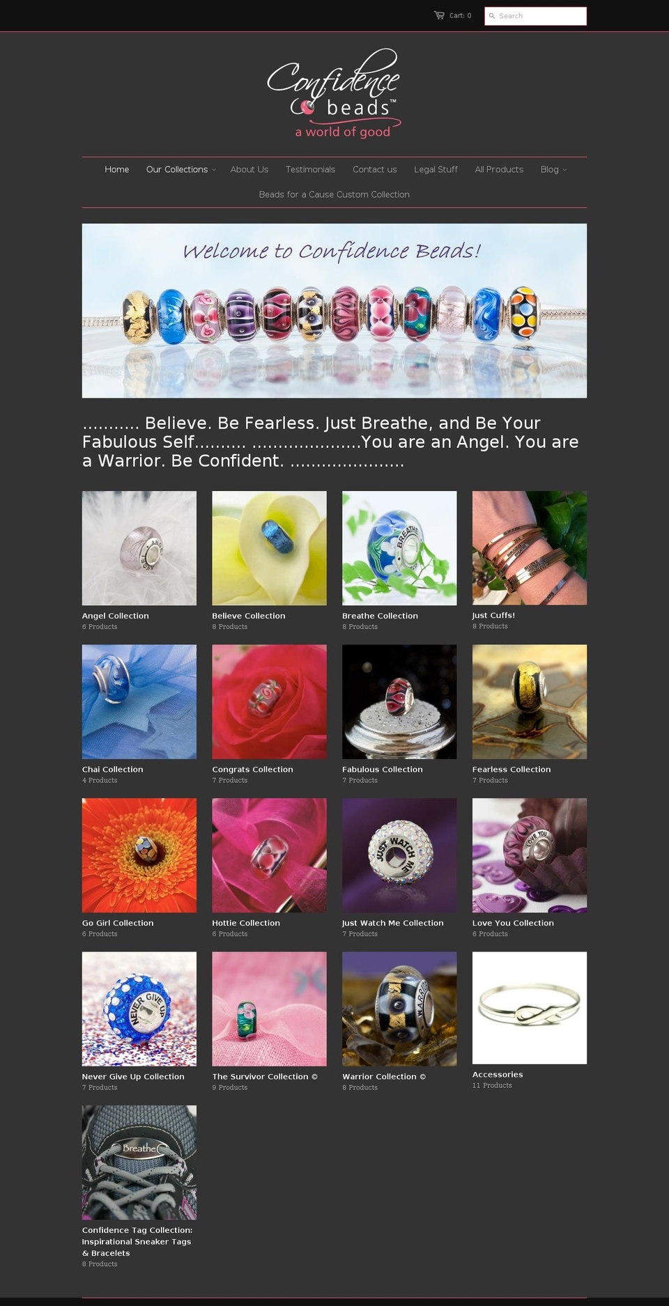 confidencebeads.net shopify website screenshot