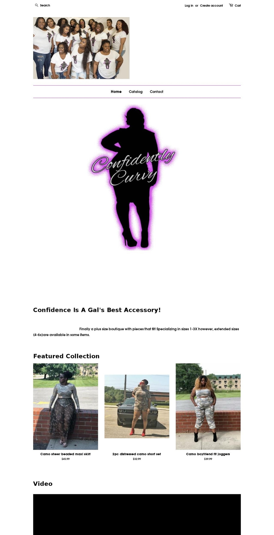 confidentlycurvy.com shopify website screenshot