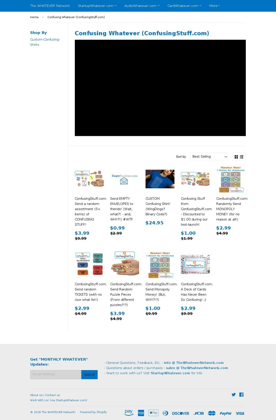 confusingwhatever.com — Shopify storefront screenshot