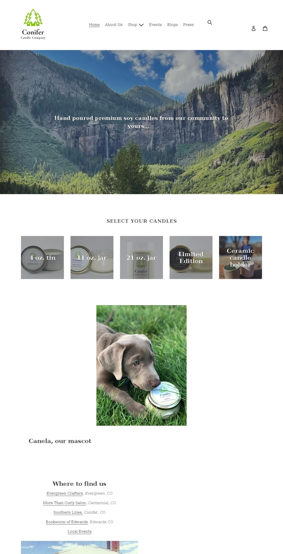 conifercandlecompany.com shopify website screenshot