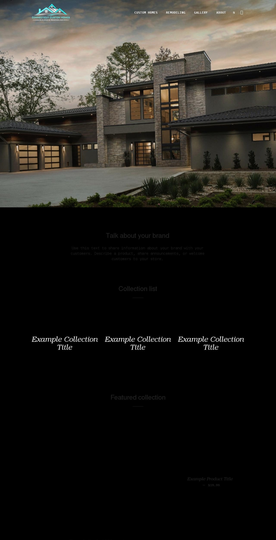 connecticutcustomhomes.com shopify website screenshot