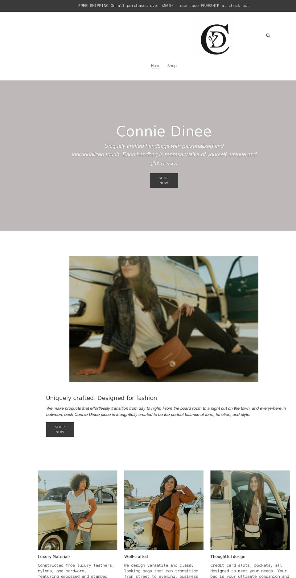 conniedinee.com shopify website screenshot