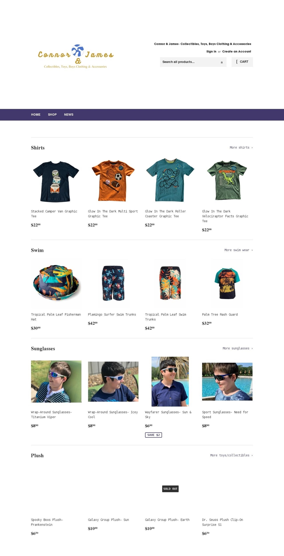 connorandjames.com shopify website screenshot