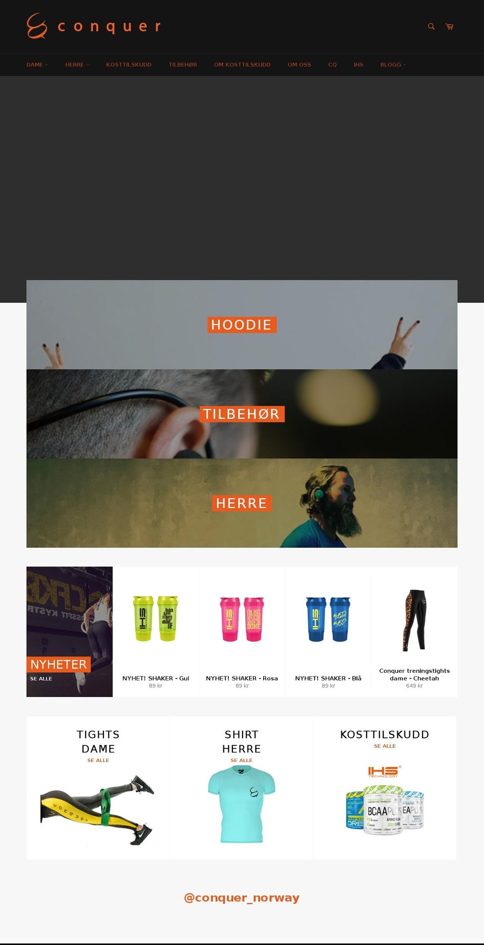 conquer.no shopify website screenshot