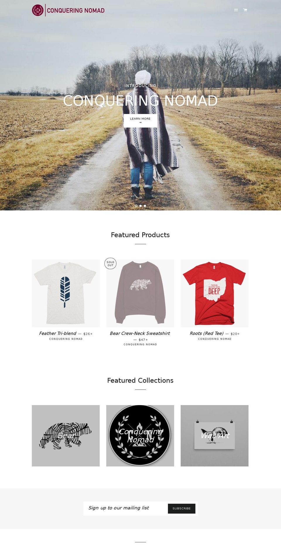 conqueringnomad.com shopify website screenshot