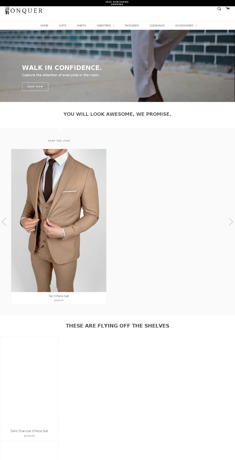 conquermenswear.com shopify website screenshot