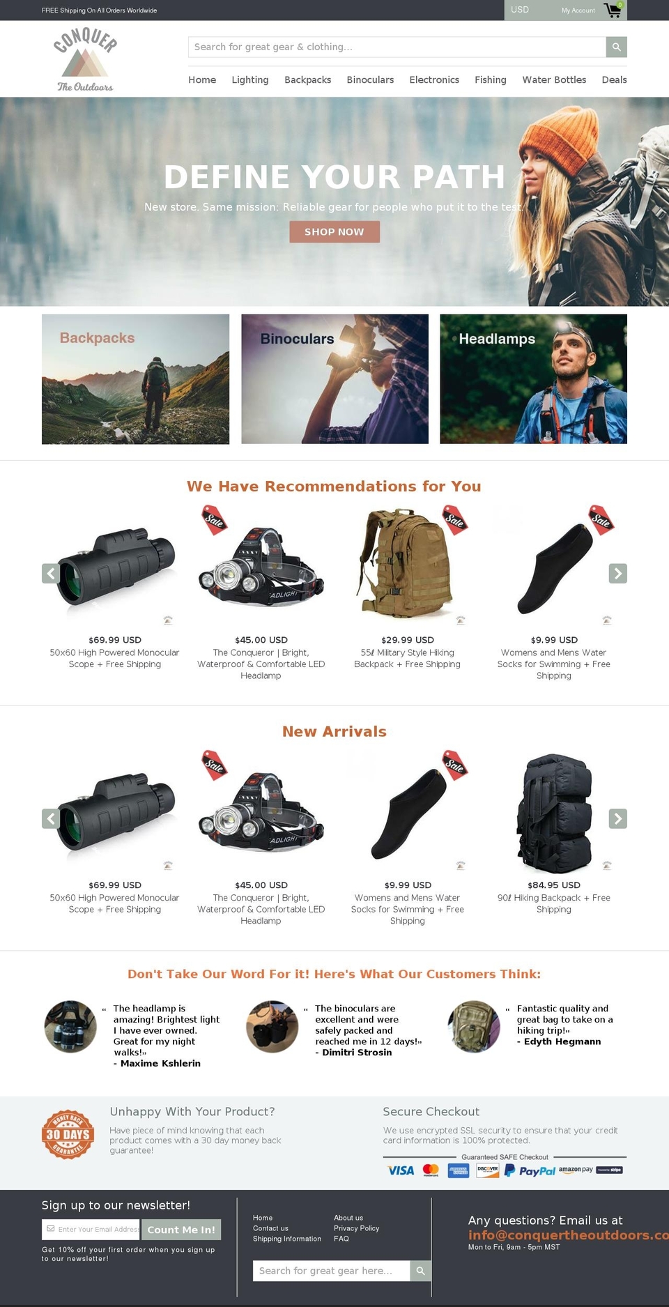 conquertheoutdoors.com shopify website screenshot