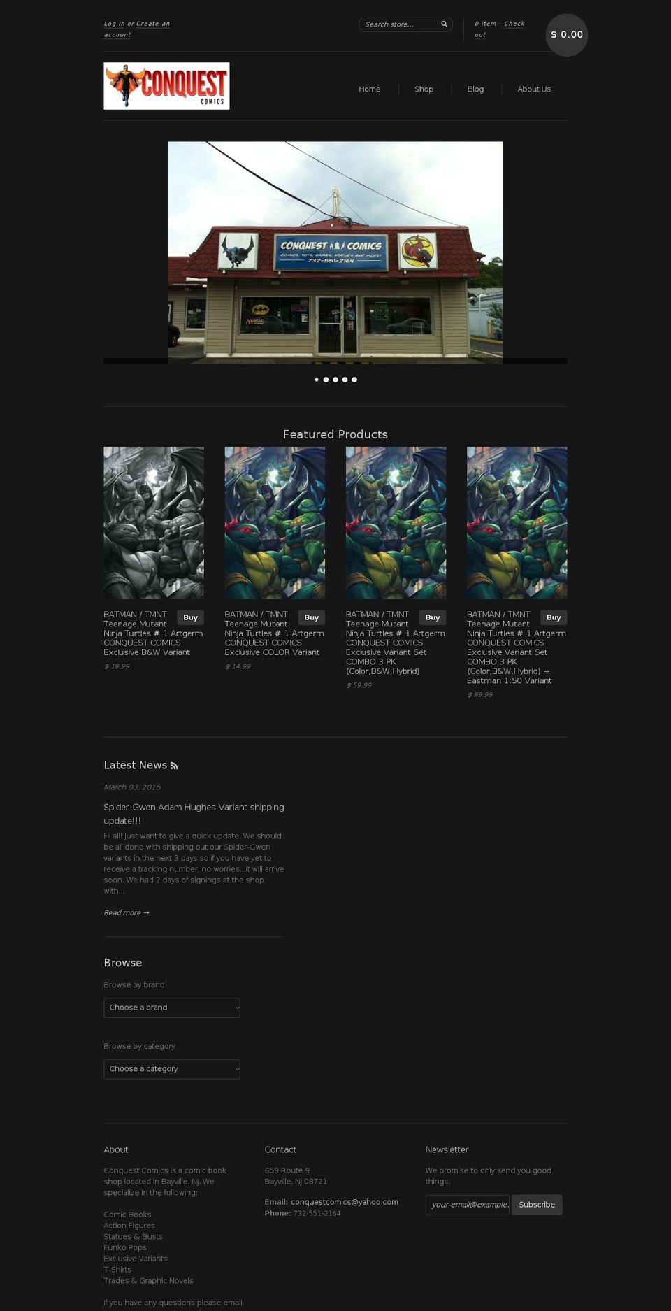 conquestcomics.com shopify website screenshot