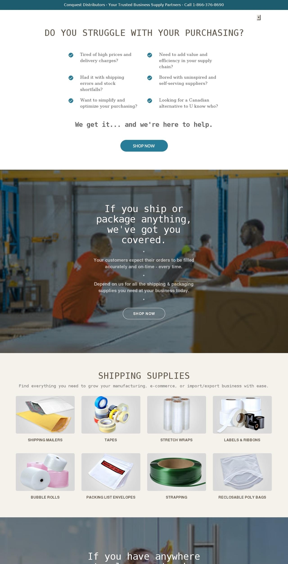 conquestdistributors.ca shopify website screenshot
