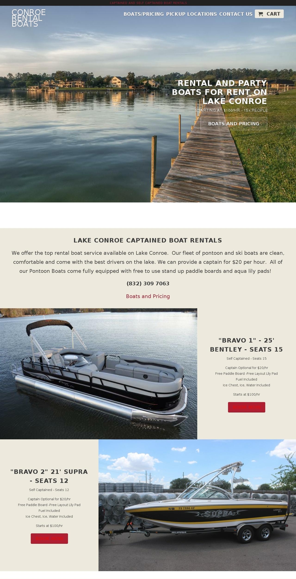 conroerentalboats.com — Shopify storefront screenshot