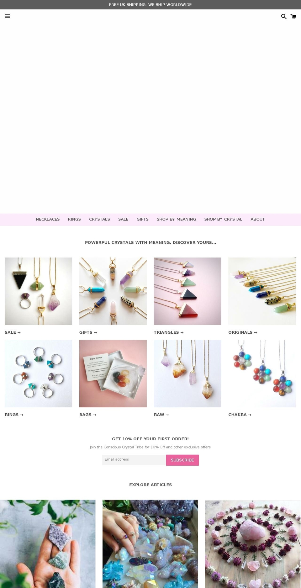 consciouscrystals.org shopify website screenshot