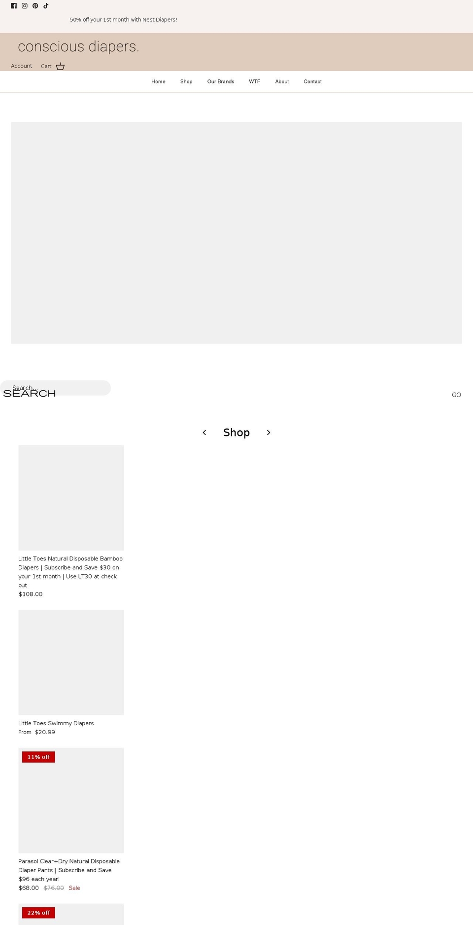 consciousdiapers.com shopify website screenshot