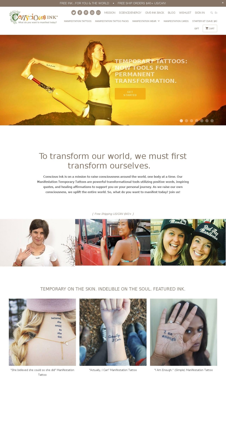 consciousinktemporarytattoos.com — Shopify storefront screenshot