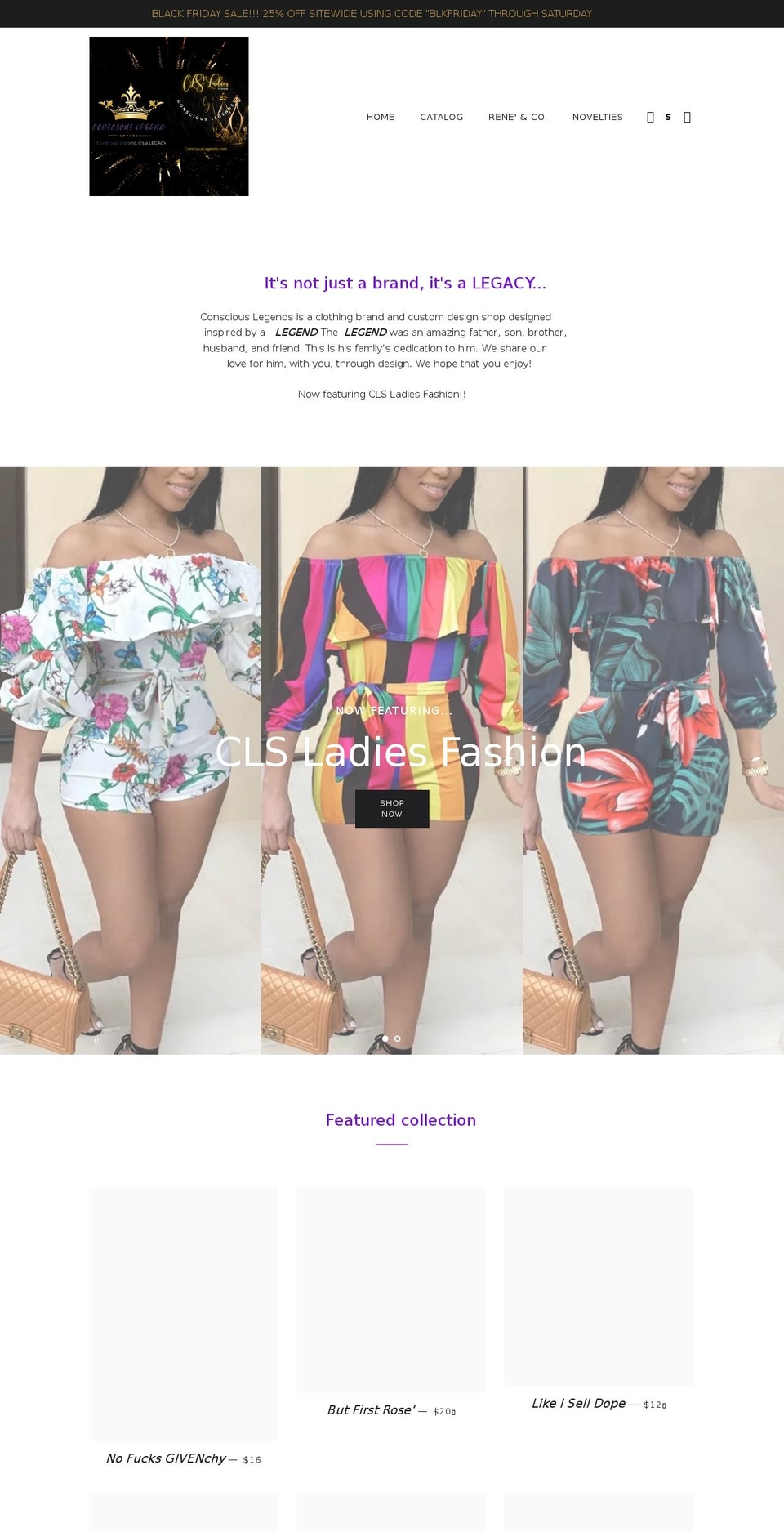 consciouslegends.com shopify website screenshot