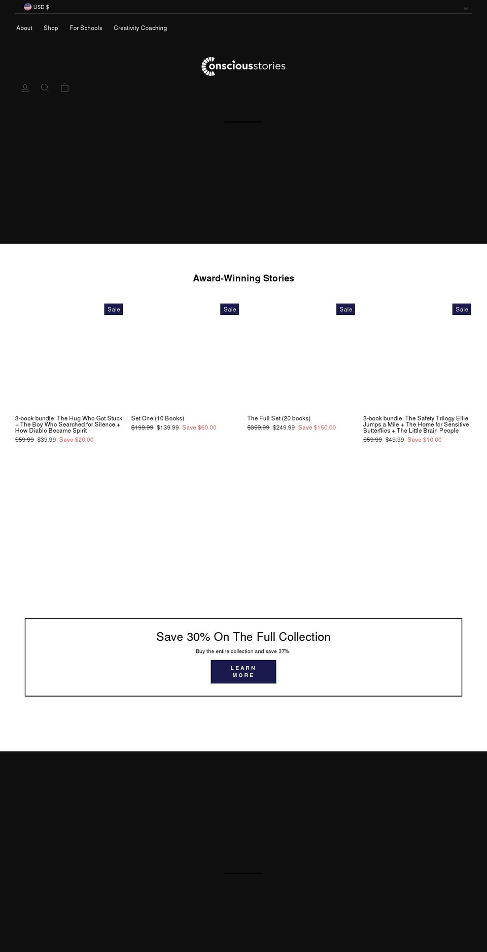 consciousstories.com shopify website screenshot