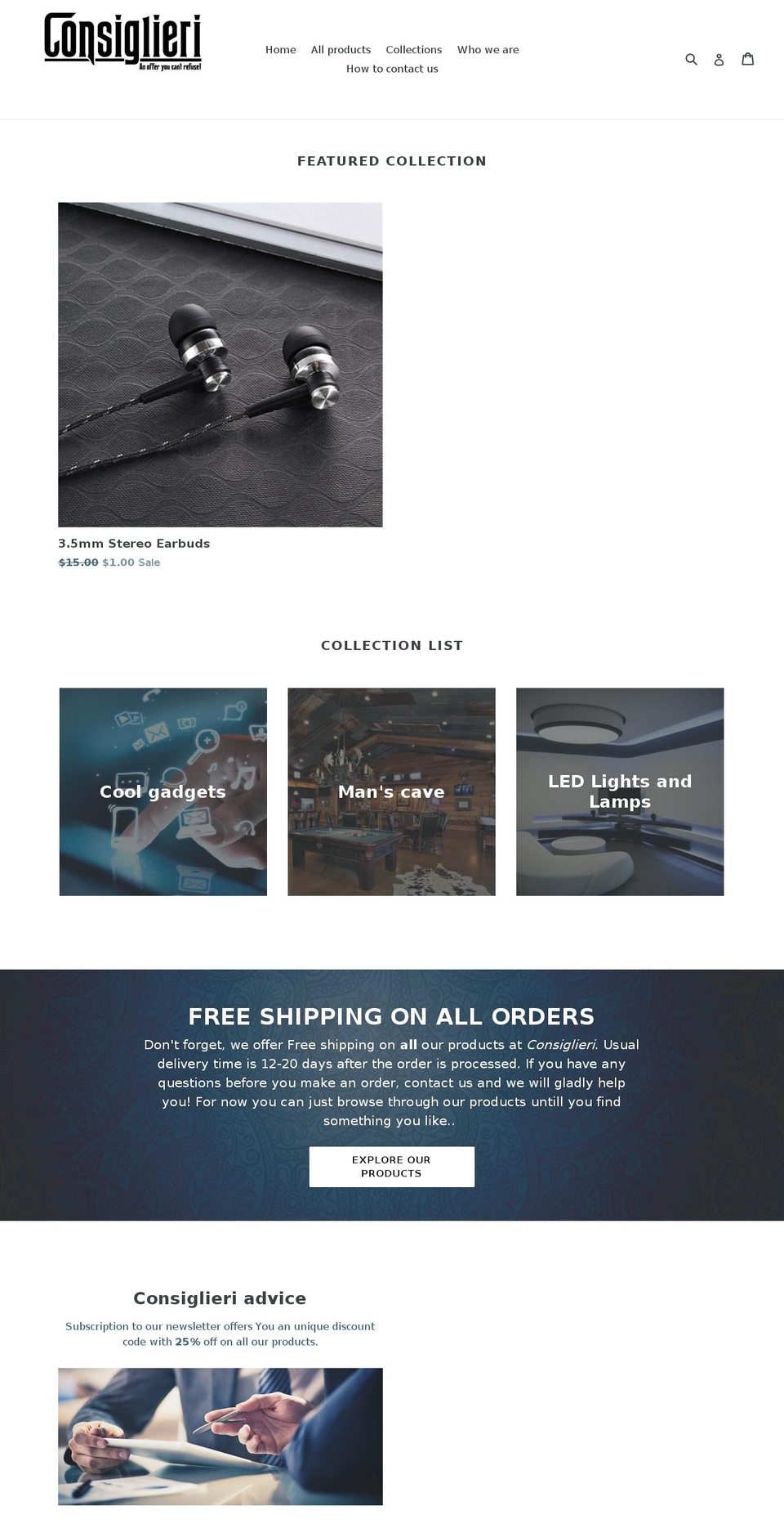 consiglieri.biz shopify website screenshot