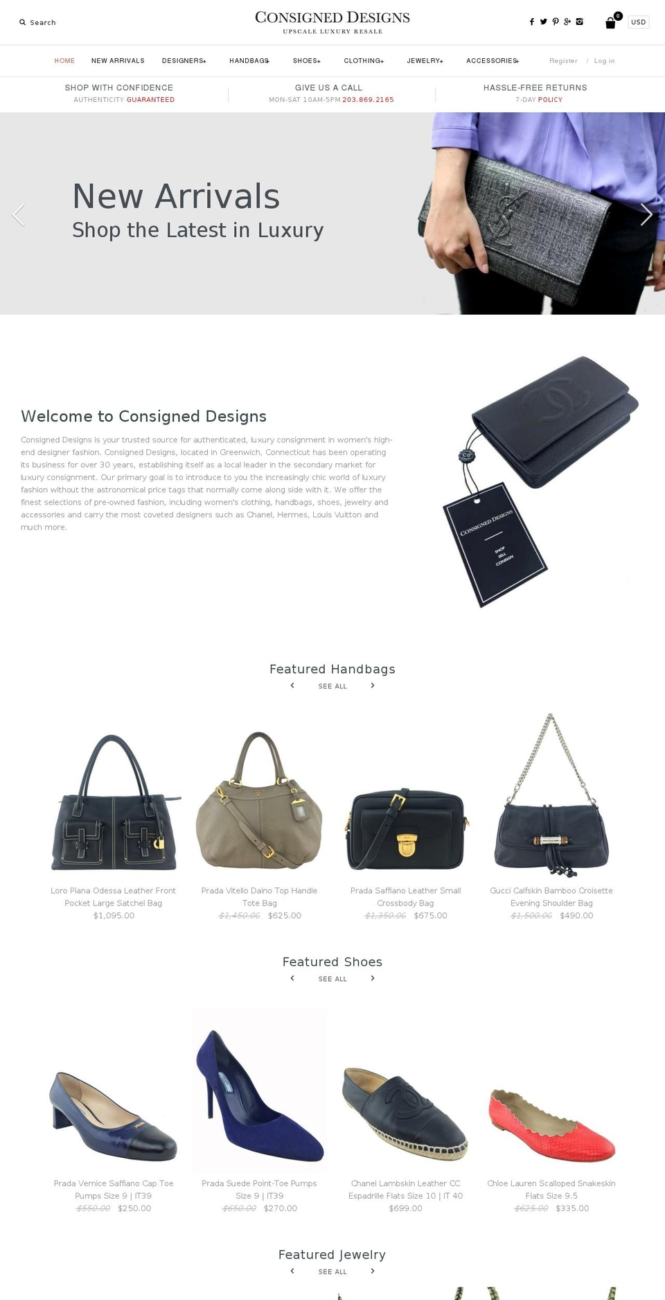 consigneddesigns.com shopify website screenshot