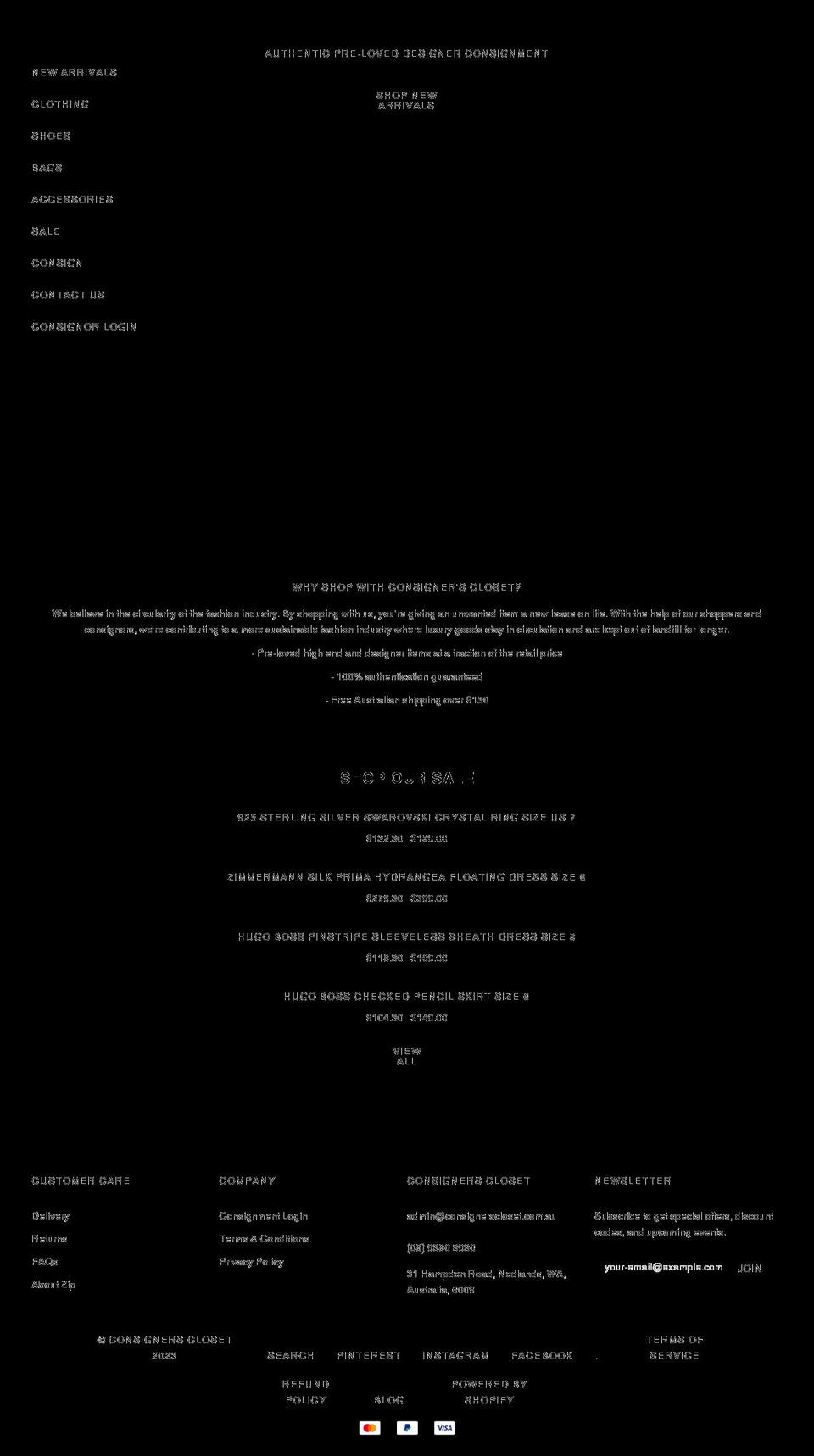 consignerscloset.com.au shopify website screenshot